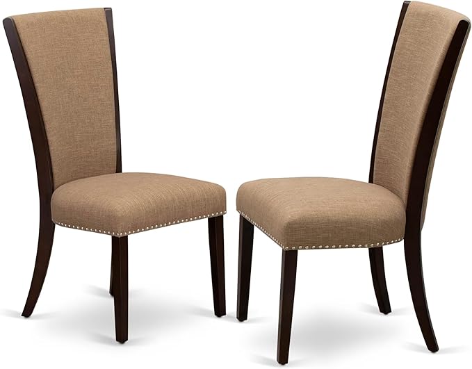 East West Furniture ANVE5-MAH-47 5 Piece Kitchen Table & Chairs Set Includes a Round Dining Room Table with Pedestal and 4 Light Sable Linen Fabric Parsons Chairs, 36x36 Inch, Linen White