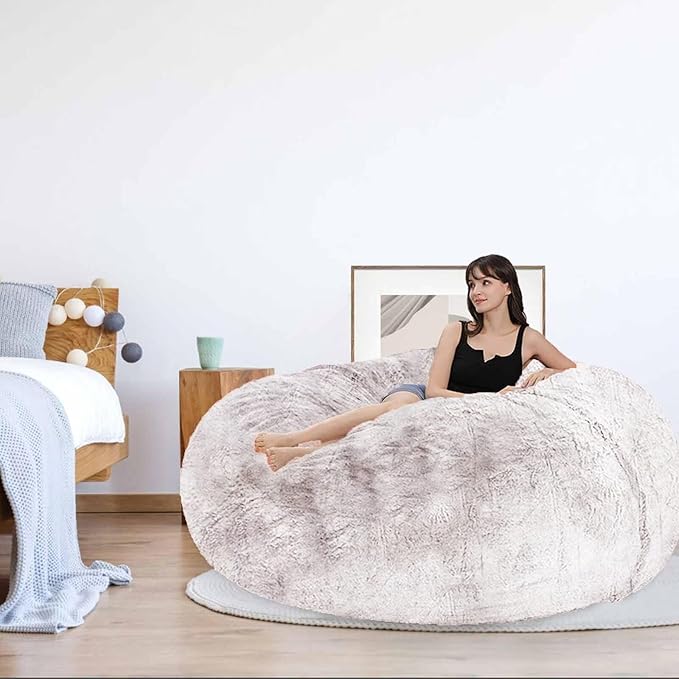 Bean Bag Chair for Adults Kids Without Filling Comfy Fluffy Round Beanbag Lazy Sofa Cover for Reading Chair Floor Chair, 3.5FT, Pink