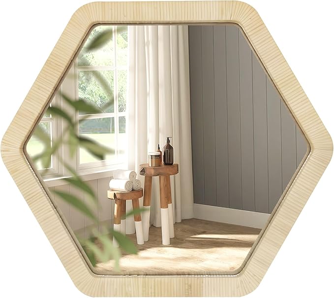 ULIKE Rattan Mirror for Wall, Bathroom 24 Inch Rustic Farmhouse Wall Decor with Handmade Wicker Frame, Boho Woven Mirror for Nursery Bedroom Living Room Entryway