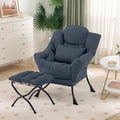 Lazy Chair with Ottoman, Modern Lounge Chair with Lumbar Pillow, Accent Cozy Reading Armchair and Folding Footstool for Bedroom, Dorm, Living Room,Navy