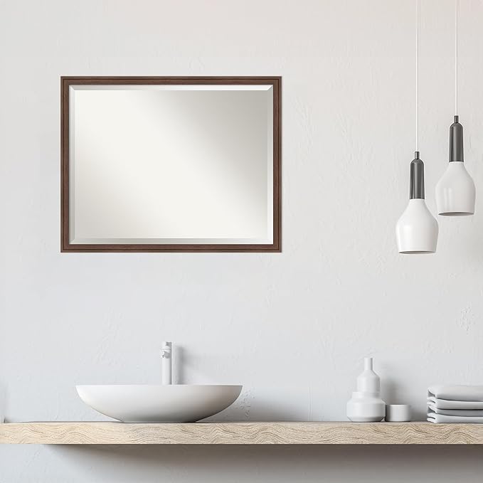 Amanti Art Brown Wall Mirror 24x30 Florence Medium Brown Rectangle Bathroom Mirror for Wall Decor Living Room, Large Casual Frame, Hangs Horizonally and Vertically, Bathroom Decor, Beveled Edge