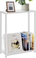 Narrow Side Table with Magazine Holder, Skinny End Table Perfect for Small Spaces, Space-Saving Design for Living Room, Bedroom, or Office, 7.1" D x 16.9" W x 23.6" H, White