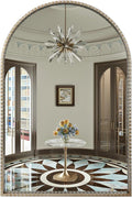 24"x36" Antique Silver Arch Mirror - Retro Distressed Geared Metal Frame Farmhouse Wall Mirror for Bathroom, Living Room, Entryway Hall