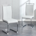 Dining Chairs Set, Kitchen Modern Metal Chairs with Faux Leather Padded Seat High Back and Sturdy Chrome Legs, Chairs for Dining Room (Light Gray, Set of 2)