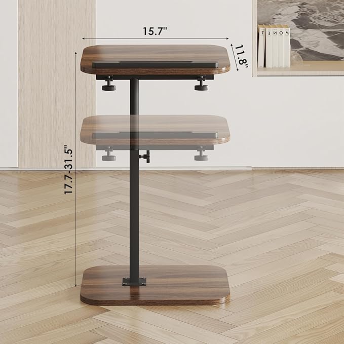 Sofa Couch Arm Table Tv Tray Small Bed Stand C Shaped Side End Tables for Living Room, Bedroom, Bedside Walnut