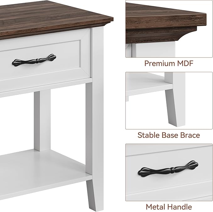 IDEALHOUSE Nightstands Set of 2, End Table with Drawer, Side Table for Spaces, 2 Tiers Storage Shelves with Dresser, Bedside Table for Living Room, Bedroom, Dorm (2pcs-White)