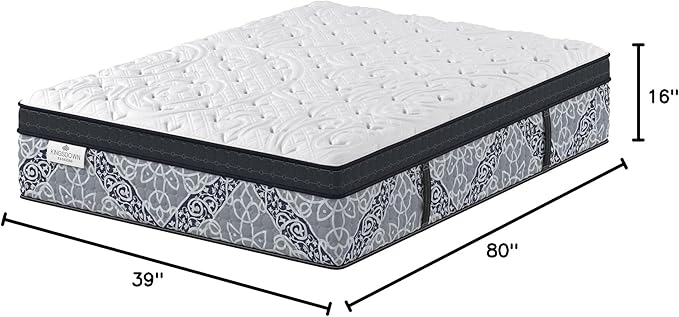 Kingsdown Passions Kelbrooke 16" Plush Euro Pillow Top Hybrid Mattress Twin XL, Gel Memory Foam Layer Motion Isolation Quilted Top Premium Mattress