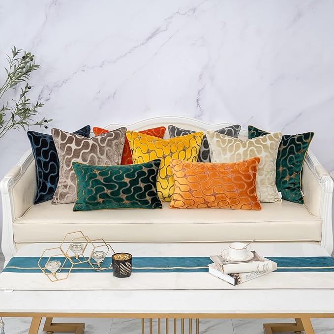Yangest Orange Yellow Throw Pillow Cover Wavy Cushion Cover Modern Zippered Rectangular Pillowcase for Sofa Couch Bedroom Living Room Home, 12x20 Inch