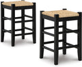Signature Design by Ashley Mirimyn Farmhouse 23.63" Counter Height Bar Stool with Woven Wicker Seats, 2 Count, Black & Light Brown