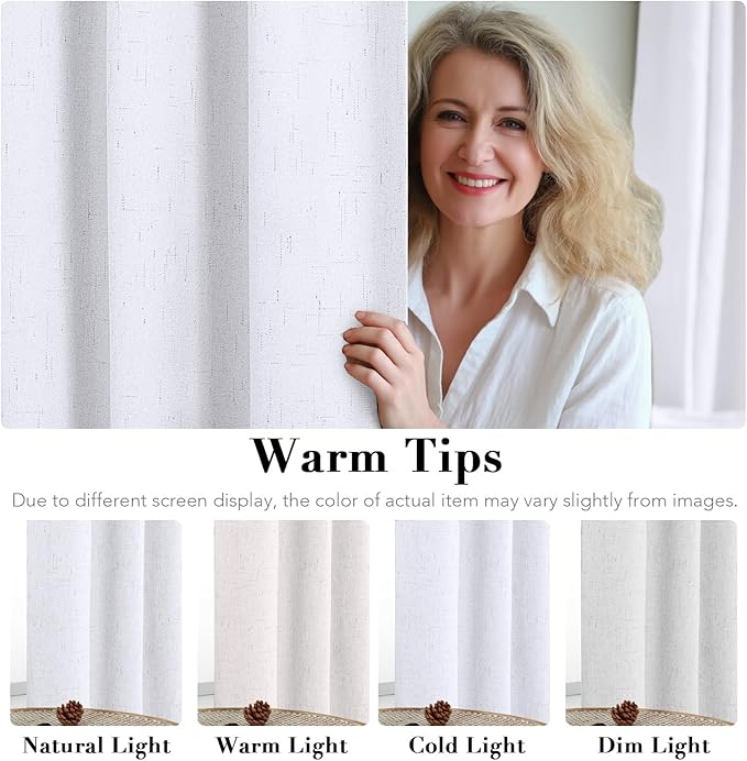 H.VERSAILTEX Primitive Linen Curtains 100% Blackout Curtain Drapes Burlap Curtains with White Thermal Insulated Liner, Grommet Top Drapes Living Room/Bedroom (2 Panels, 42 x 54 Inch, Bright White)