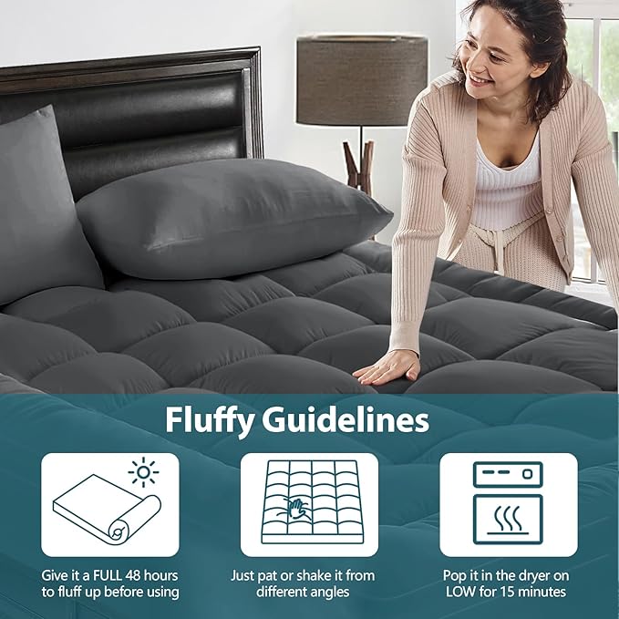 CYMULA Mattress Topper Queen Size - Extra Thick Cooling Mattress Pad Cover for Back Pain - Soft Mattress Protector Firm Bed Topper Pillow Top with 8-21 Inch Deep Pocket 3D Snow Down Alternative Fill