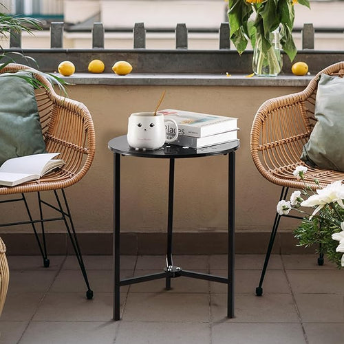 2 Packs 13" Metal Outdoor Side Tables Small Black Outside End Table for Patio Round Accent Corner Stand for Small Spaces Weather-Resistant Coffee Table for Balcony Porch Plant Stand, Starlight