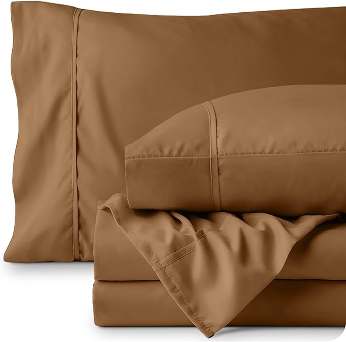 Bare Home Twin XL Sheet Set - 1800 Ultra-Soft Microfiber Twin Extra Long Bed Sheets - Double Brushed - Deep Pockets - Easy Fit - Extra Soft - 3 Piece Set - Bed Sheets & Pillowcases (Twin XL, Caramel)