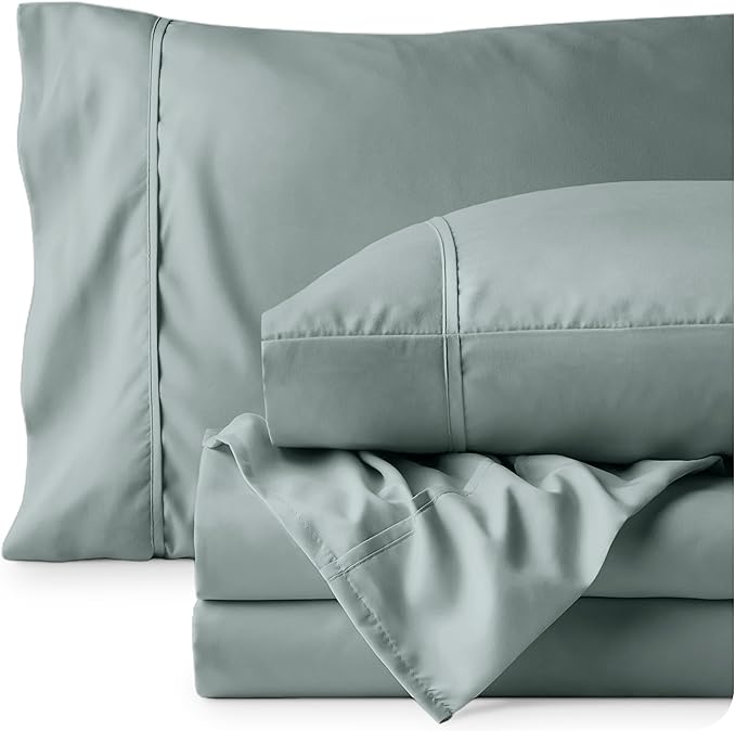 Bare Home King Sheet Set - Luxury 1800 Ultra-Soft Microfiber King Bed Sheets - Double Brushed - Deep Pockets - Easy Fit - 4 Piece Set - Bedding Sheets & Pillowcases (King, Sea Spray)