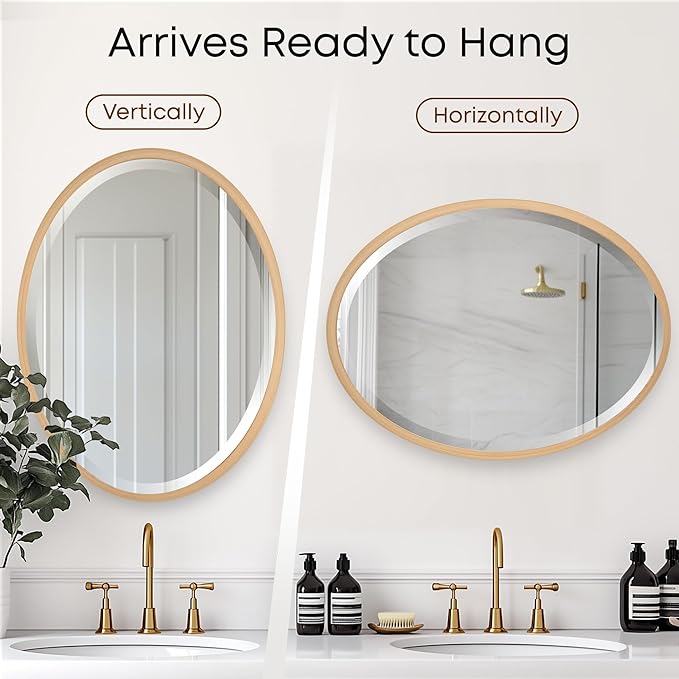OVALCREST - Oval Wooden Beveled Wall Mirror for Home Decor, Bathroom, Vanity, Bedroom, Living Room, Hallway - London Style (Gold Paint) 13.1 x 17.1