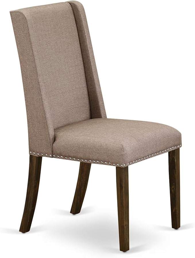East West Furniture V727FL716-5 5 Piece Dining Room Furniture Set Includes a Rectangle Dining Table with V-Legs and 4 Dark Khaki Linen Fabric Upholstered Chairs, 40x72 Inch, Multi-Color