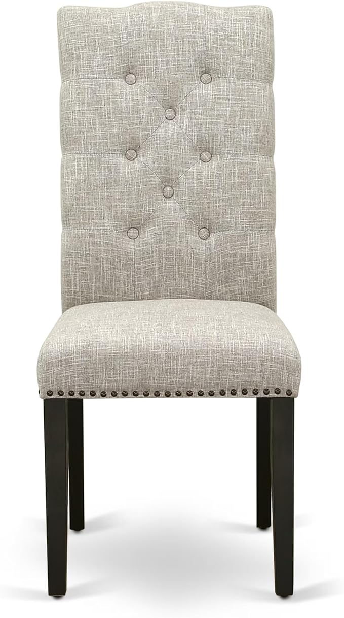 East West Furniture V627EL635-6 6 Piece Dining Table Set Contains a Rectangle Dining Room Table with V-Legs and 4 Doeskin Linen Fabric Parson Chairs with a Bench, 40x72 Inch, Multi-Color