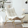 Welnow Accent Lounge Lazy Chair, Comfy Soft Leisure Metal Frame Reading Chair, Upholstered Thick Cushion Seated Recliner Sofa for Living Room, Bedroom, Dorm, Beige