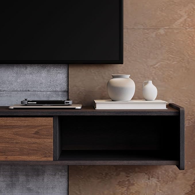 55'' Floating TV Stand,Wall Mounted TV Console,Floating TV Cabinet,Under TV Shelf for Bedroom Living Room(Walnut)