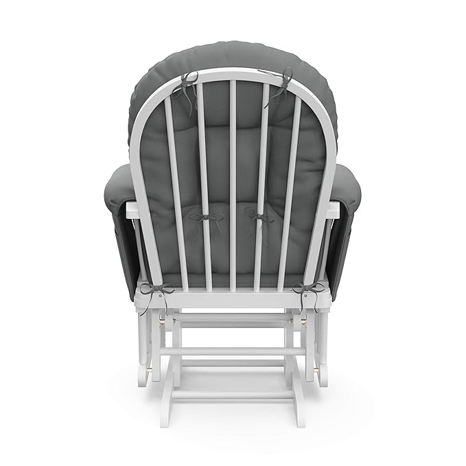 Storkcraft Premium Hoop Glider & Ottoman (White/Gray) — GREENGUARD Gold Certified Nursery Glider, Solid Wood Craftsmanship, Smooth-Gliding Nursery Chair and Ottoman, Award-Winning