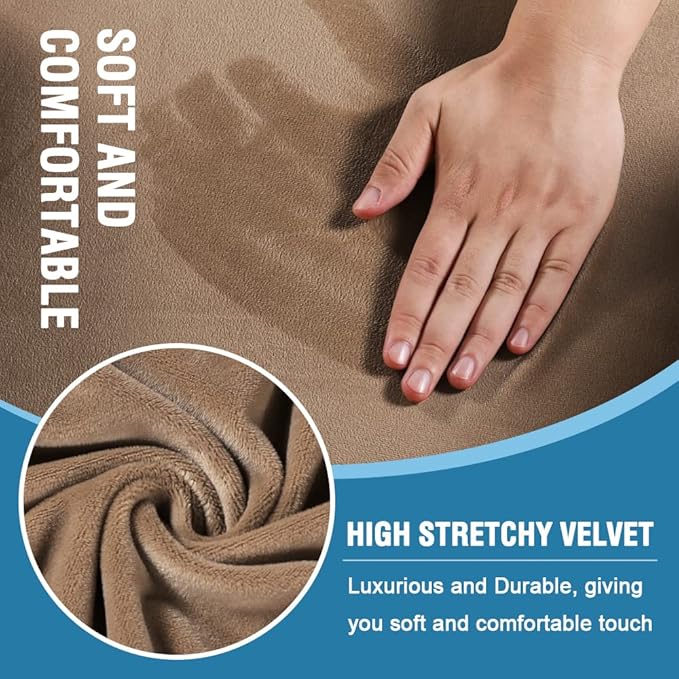 Sofa Cover 4 Piece T Cushion Sofa Slipcovers Thick Velvet Couch Cover Furniture Protector Stretch Sofa Covers for 3 Cushion Couch with 3 Individual T Cushion Covers Washable, Camel