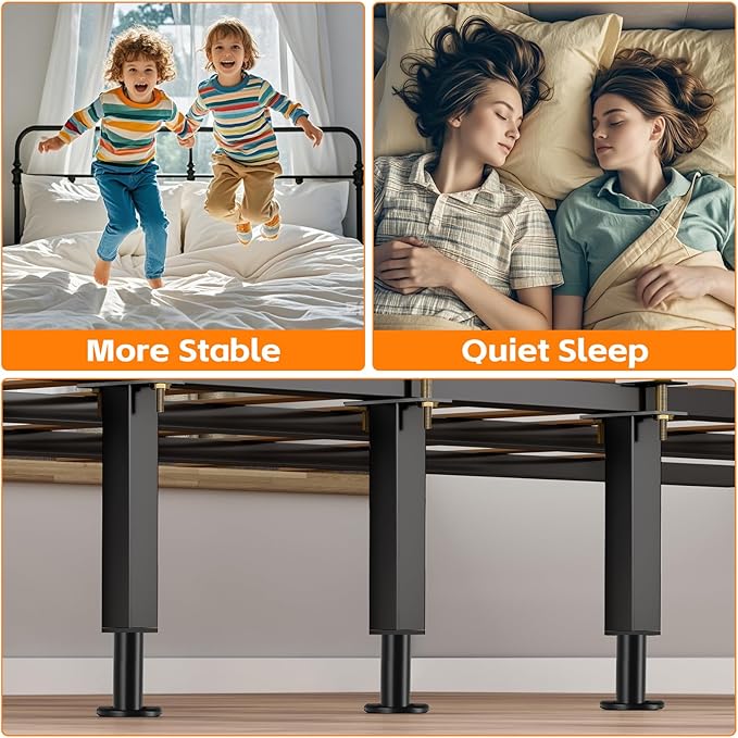 6PCS Adjustable Height Bed Support Legs, 6.2-8 Inch, Metal Heavy Furniture Legs with Rubber Non-Slip Base for Sofa/Cabinet/Couch/Dresser/Table, Furniture Feet Replacement for King Queen Bed Frame Slat