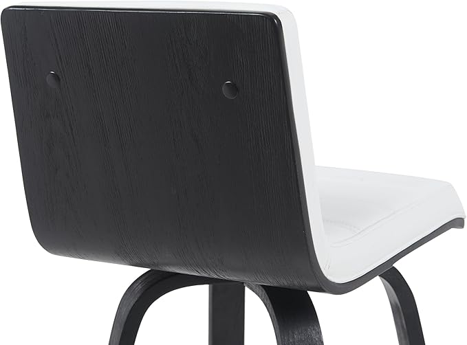 Vienna Modern Swivel Bar Height Stool with Snow White Faux Leather Seat and Black Brushed Wood Frame Set of 4