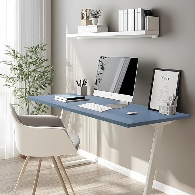 Kaboon 45x20 inch Table Top Universal, Solid One-Piece Desktop, Reversible Melamine Countertop, Double Desks, L-Desk DIY, Grayish Blue