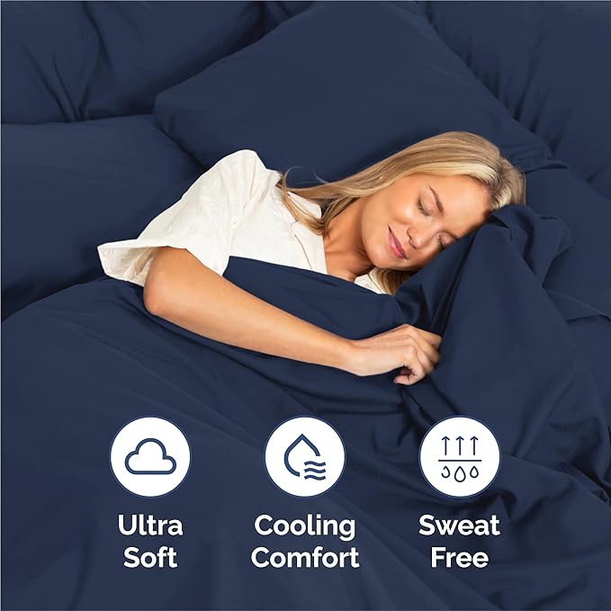 Split King Size 5 Piece Sheet Set - Comfy Breathable & Cooling Bed Sheets Set - Hotel Luxury Bedding for Women, Men, Kids, Teens, Boys & Girls - Deep Pockets, Soft, Wrinkle Free - Oeko-Tex - Navy Blue