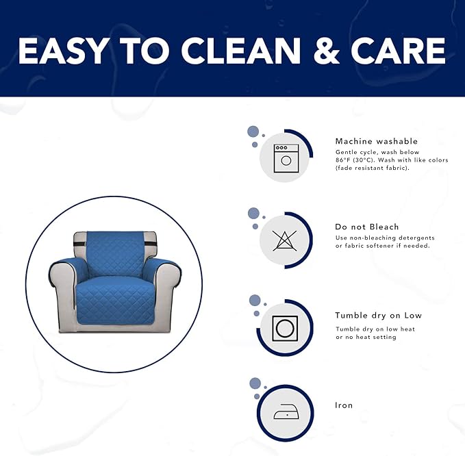 PureFit Reversible Sofa Cover Water Resistant Chair Couch Cover, Machine Washable Furniture Cover with Non-Slip Foam and Adjustable Strap for Dogs, Pets (Chair, Blue/Ivory)