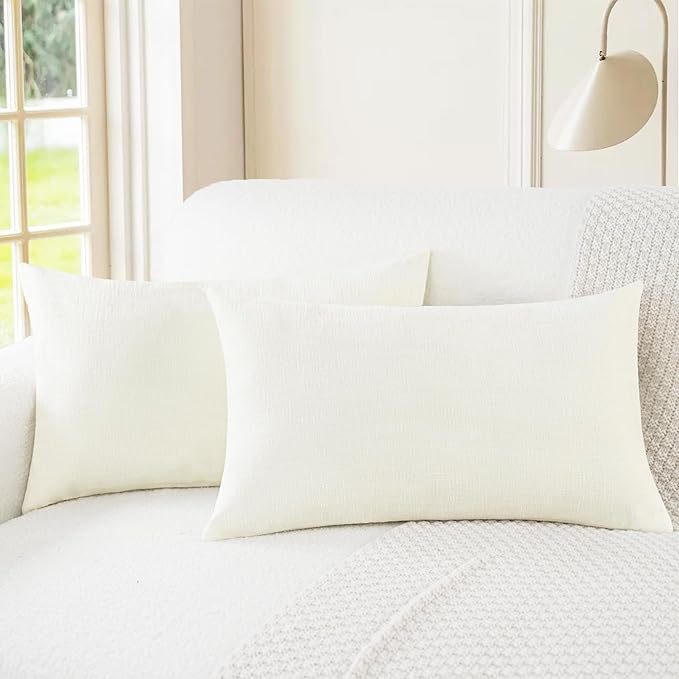 CaliTime Throw Pillow Covers Decorative 16 X 26 Inches Pack of 2 Cozy Chenille Cushion Cases for Couch Sofa Bed Living Room Home Cream