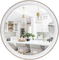 sawsile Wood Circle Mirror,Rustic Farmhouse Wall Mirror 28 inch Round Morden Decoration Wood Large Mirror White Accent Mirror for Bedroom,Living Room