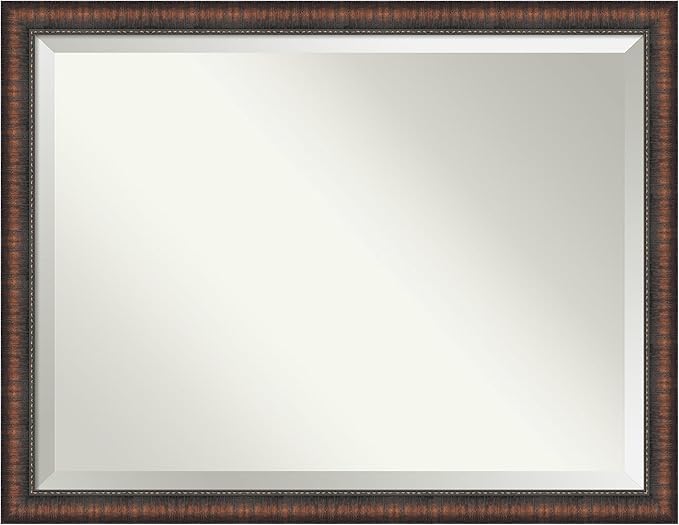 Amanti Art Brown Bathroom Mirror for Over Sink, 34x44 Caleb Brown Rectangle Vanity Mirror, X-Large Rustic Farmhouse Frame, Hangs Horizonally and Vertically, Bathroom Wall Decor, Beveled Edge