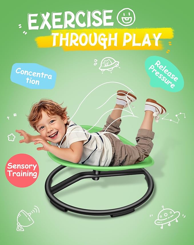 Spinning Chair for Autistic Kids, Sensory Swivel Chair, 220LBS Weight Capacity, Sensory Toy for Children with ADHD/Autism, Training Body Coordination, 3+ Years (Light Green)