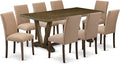 East West Furniture V777AB747-9 9 Piece Dining Room Table Set Includes a Rectangle Kitchen Table with V-Legs and 8 Light Sable Linen Fabric Parsons Dining Chairs, 40x72 Inch, Multi-Color