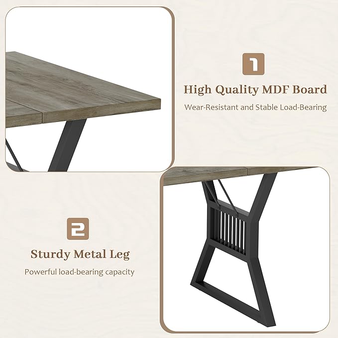 GarveeHome 70.8 Inch Dining Table 4-6 Person, Kitchen Table with Heavy Duty Metal Legs, Farmhouse Wooden Dining Room Table for Kitchen, Living Room