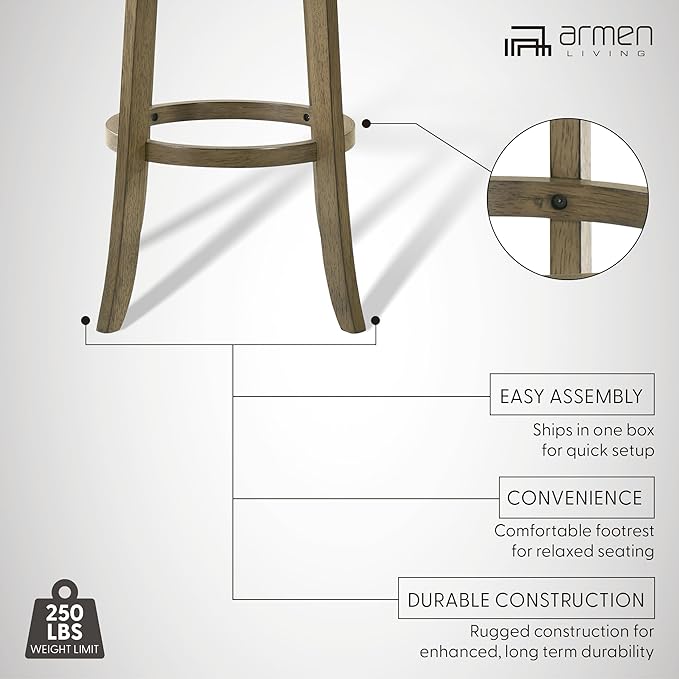 Armen Living Blair 26 in. Putty Brown Counter Height Rubberwood Swivel Barstool with Cream Fabric Seat - Set of 3