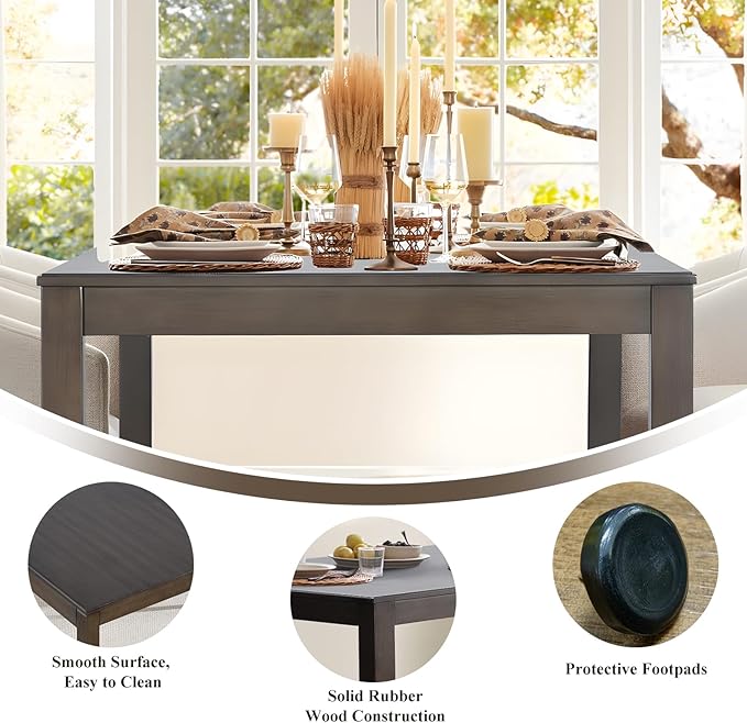 COLAMY Modern Rectangular Dining Table Set, 60" L x 36" W x 30" H, Grey Wood & Fabric, 6 Person Capacity, Requires Assembly
