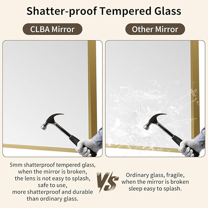 Brushed Gold Mirror, 22x30 Inch Aluminum Framed Rectangle Mirror, Anti-Rust, Tempered Glass, Square Corner Wall Mirror for Over Sink, Vanity, Bedroom, Entryway, Horizontal/Vertical