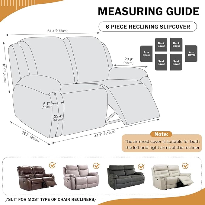 vctops 6 Pieces Geometric Jacquard Plush Recliner Loveseat Slipcovers Soft Fuzzy Fluffy Sofa Couch Cover Anti-Slip Furniture Protector with Elastic Bottom for Kids Cats Dogs(Cream,2 Seat)