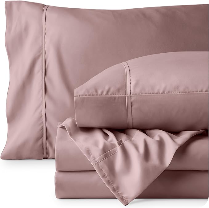 Bare Home Queen Sheet Set - Luxury 1800 Ultra-Soft Microfiber Bed Sheets - Double Brushed - Deep Pockets - Easy Fit - 4 Piece Set - Bedding Sheets & Pillowcases (Queen, Mauve)