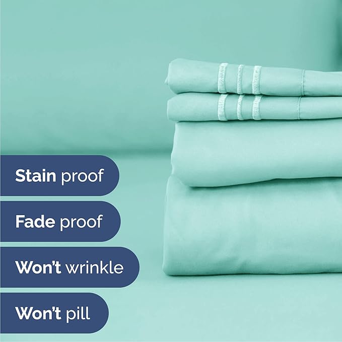 Queen Size 4 Piece Sheet Set - Comfy Breathable & Cooling Bed Sheets Set - Hotel Luxury Bedding for Women, Men, Kids, Teens, Boys & Girls - Deep Pockets, Ultra-Soft, Wrinkle Free - Oeko-Tex - Spa Blue
