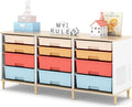 12-Drawer Storage Cabinet with Wooden Tabletop, Versatile Cube Storage Organizer Bin Storage for Home, Office, Playroom, Classroom & Craft Room Storage (Rainbow)