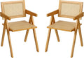 Rattan Dining Chairs Set of 2, Modern Mid Century Accent Chairs, Comfy Armchairs, Outdoor Rattan Chairs with Armrest for Bedroom Living Room Reading Room Dining Kitchen