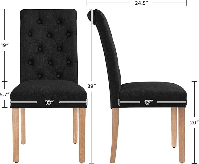 Yaheetech Dining Chairs Set of 6 Fabric Upholstered Dining Room Chairs with Button Tufted High Back and Solid Wood Legs for Kitchen/Living Room/Restaurant, Modern Style, Black