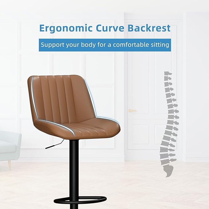 Shintenchi Swivel Bar Stools Set of 2, Adjustable Faux Leather Upholstered Swivel Counter Stools, Armless Bar Height Island Chairs with Back and Footrest, Coffee