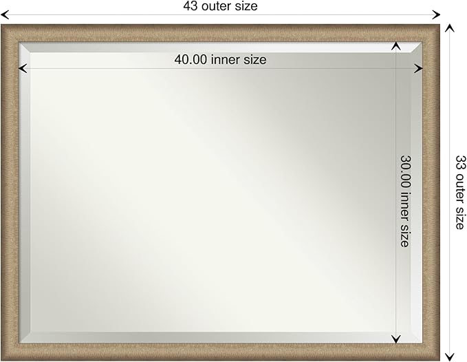 Amanti Art Bronze Bathroom Mirror for Over Sink, 33x43 Elegant Brushed Bronze Narrow Rectangle Vanity Mirror, X-Large Casual Frame, Hangs Horizonally and Vertically, Bathroom Wall Decor, Beveled Edge
