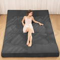 Japanese Floor Mattress, 4" Thicken Futon Mattress Full Size Sleeping Pad, Corduroy Foldable Floor Pad, Roll Up Tatami Mat for Adults Guest Room Bedroom, Grey