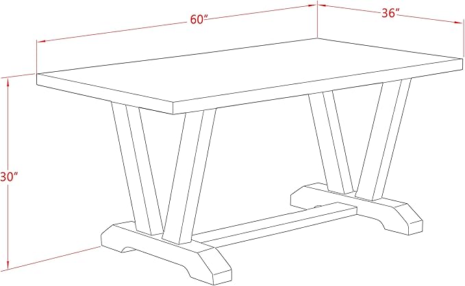 East West Furniture V676DR124-5 5 Piece Dinette Set for 4 Includes a Rectangle Dining Table with V-Legs and 4 Black Color Linen Fabric Parson Dining Room Chairs, 36x60 Inch, Multi-Color