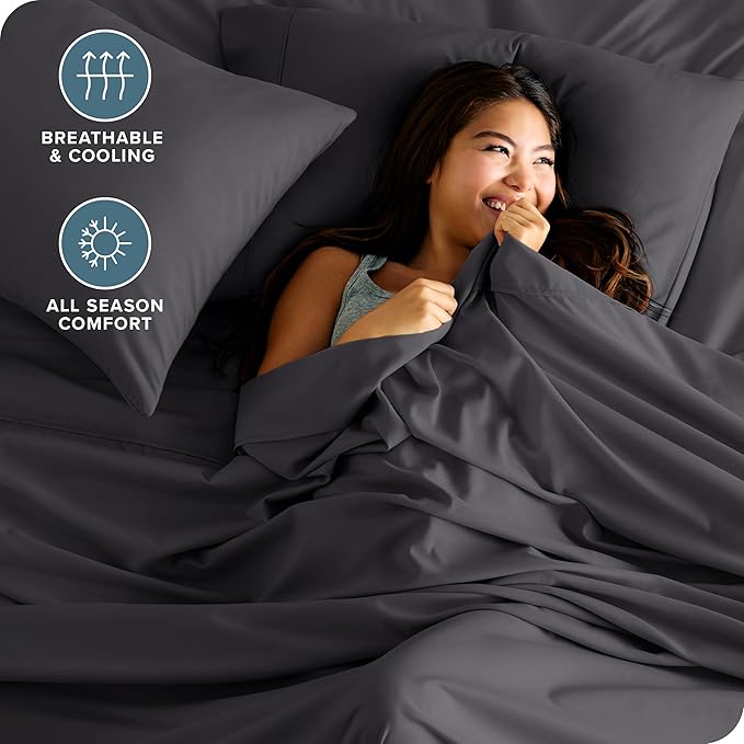 Bare Home Twin XL Sheet Set - College Dorm Size - Luxury 1800 Ultra-Soft Microfiber Twin Extra Long Bed Sheets - Deep Pockets - Easy Fit - Extra Soft - 3 Piece Set (Twin XL, Forged Iron Grey)